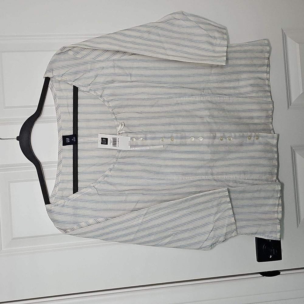 GAP Women's White and Blue Striped Button Down Peasant Top Size XL